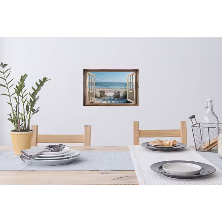 Doorkijk - Strandstoelen - Duinen - Zee - Natuur Muursticker klein -eettafel