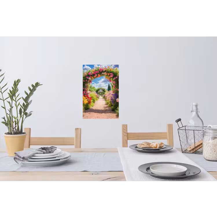 Doorkijk - Bloemen - Kleurrijk - Natuur Muursticker klein -eettafel