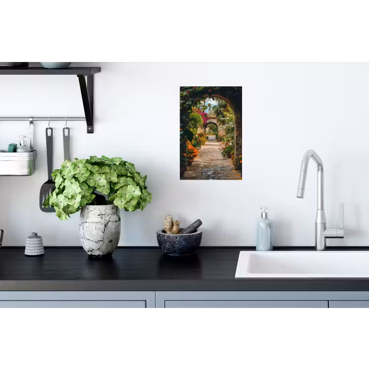 Doorkijk - Bloemen - Poort - Stenen Muursticker klein -keuken