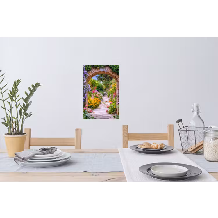 Doorkijk - Bloemen - Pad - Natuur Muursticker klein -eettafel