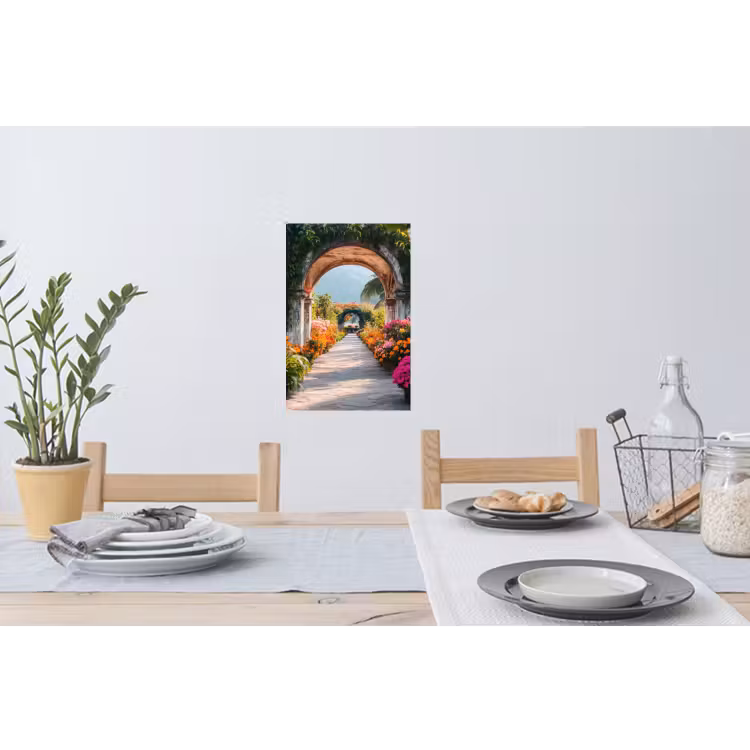 Doorkijk - Bloemen - Tropisch - Kleurrijk Muursticker klein -eettafel