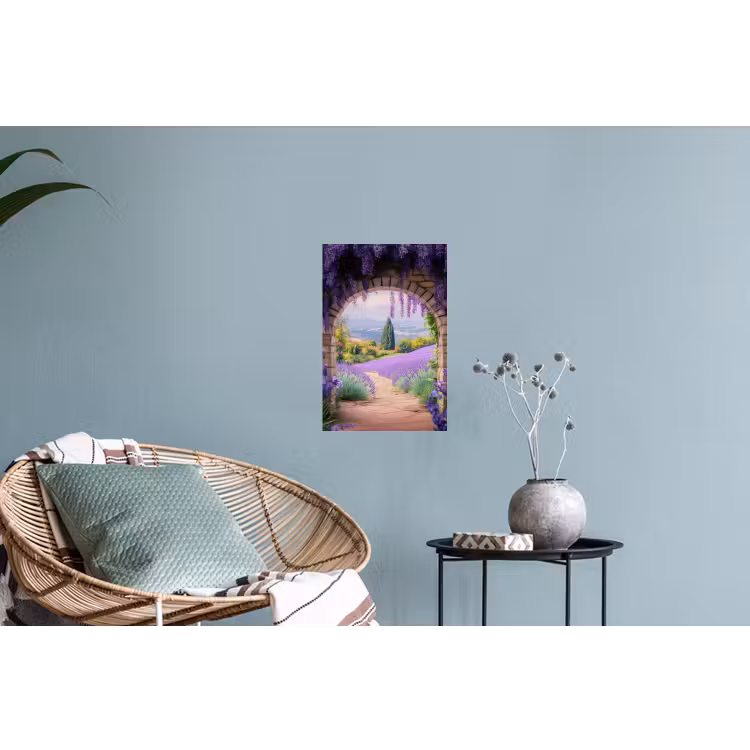 Doorkijk - Lavendel - Bloemen - Paars - Poort Muursticker klein -plant