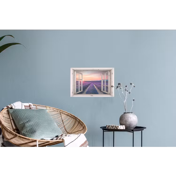 Doorkijk - Lavendel - Bloemen - Hout - Zonsondergang - Paars Muursticker klein -plant