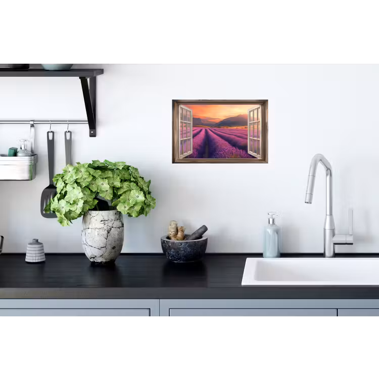 Doorkijk - Lavendel - Landschap - Bloemen - Paars Muursticker klein -keuken