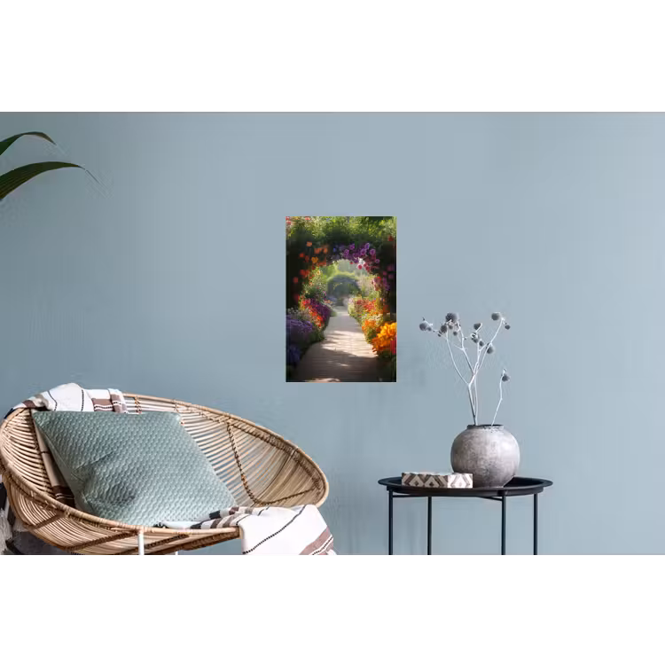 Doorkijk - Pad - Bloemen - Struik - Kleurrijk Muursticker klein -plant