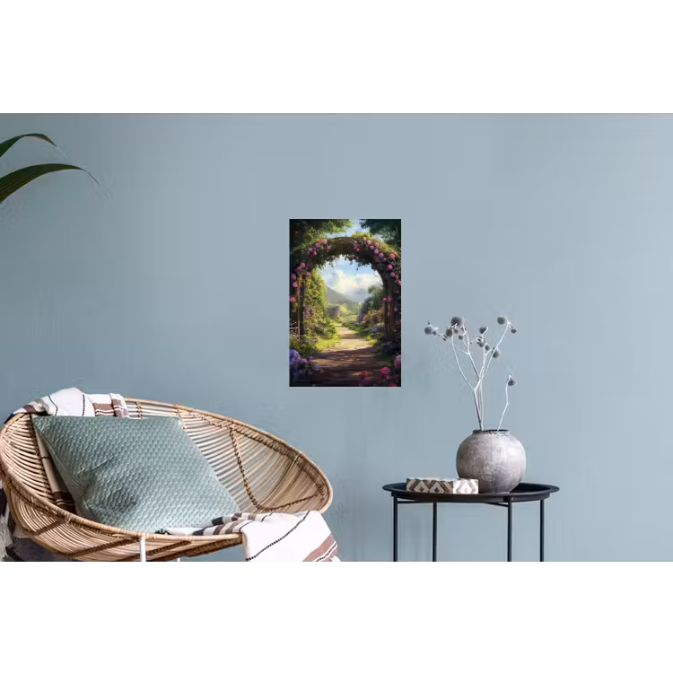 Doorkijk - Rozenboog - Uitzicht - Landschap - Bloemen Muursticker klein -plant