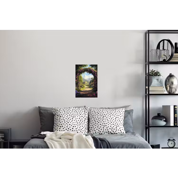 Doorkijk - Rozenboog - Uitzicht - Landschap - Bloemen Muursticker klein -slaapkamer
