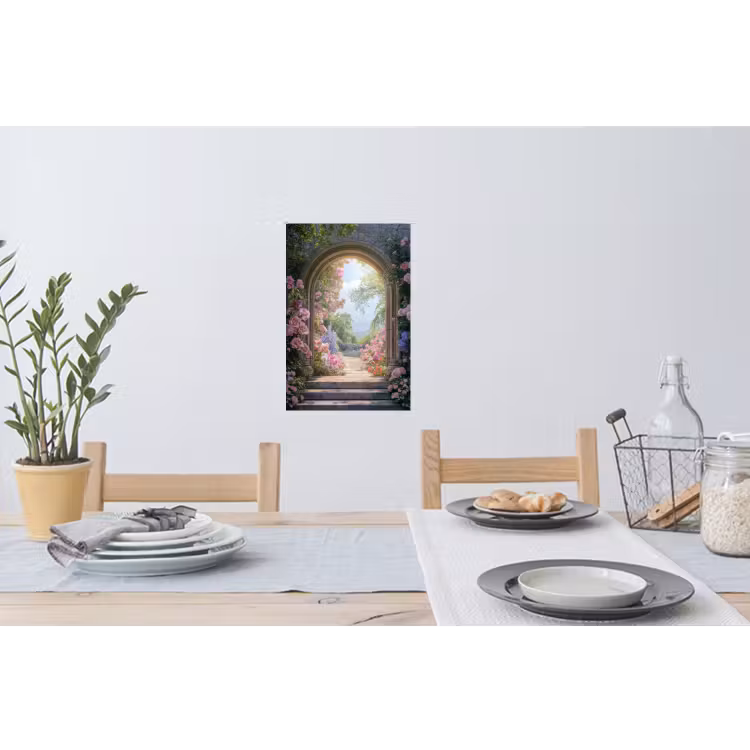 Doorkijk - Rozen - Vintage - Bloemen Muursticker klein -eettafel