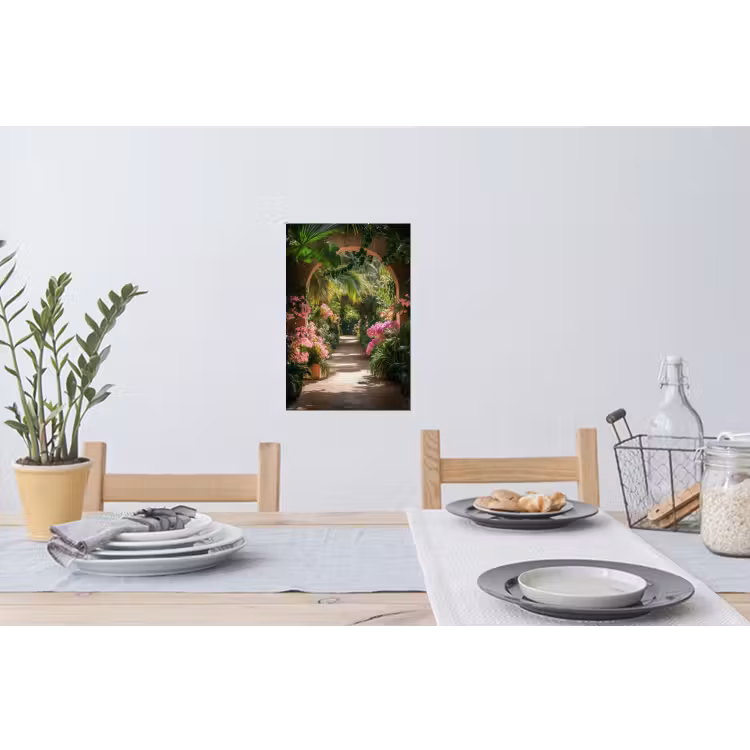 Doorkijk - Tropisch - Bloemen - Natuur Muursticker klein -eettafel