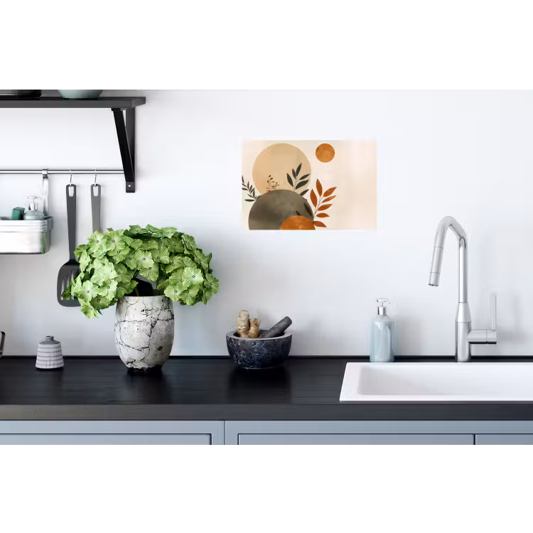 Vormen - Rond - Bladeren - Beige Muursticker klein -keuken