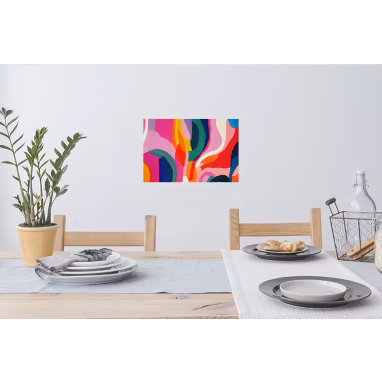 Vormen - Golvend - Abstract - Felroze Muursticker klein -eettafel