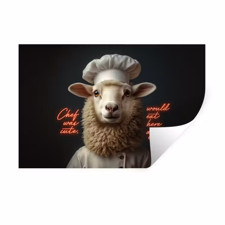 Schaap - Kokskleding - Neon - Quote Muursticker klein -3d