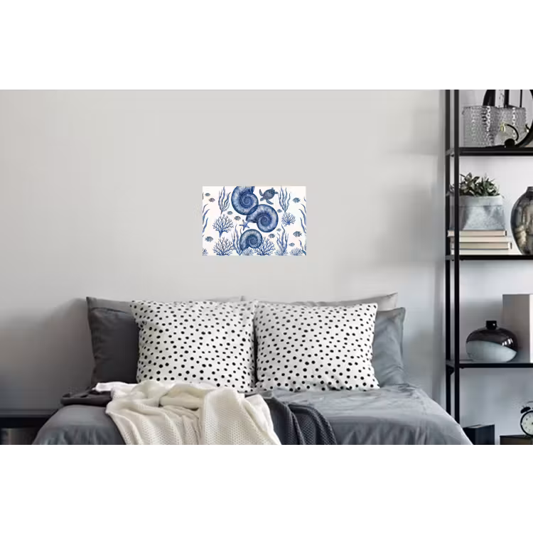 Schelp - Spiraal - Zeeleven - Aquarel - Blauw Muursticker klein -slaapkamer