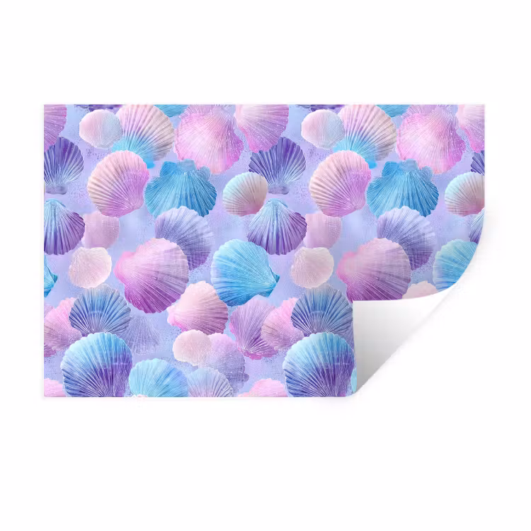 Schelpen - Paars - Blauw - Patroon Muursticker klein -3d