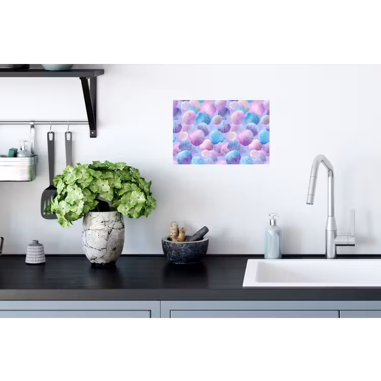 Schelpen - Paars - Blauw - Patroon Muursticker klein -keuken
