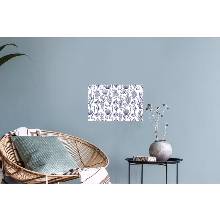 Schelpen - Zeewier - Oceaan - Illustratie - Blauw Muursticker klein -plant