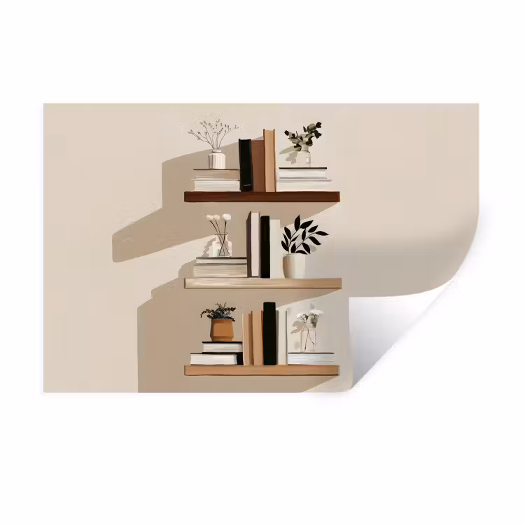 Plankjes - Boeken - Vaasjes - Planten Muursticker klein -3d