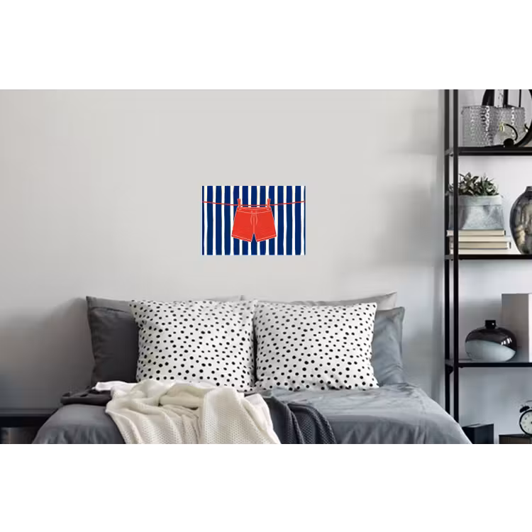 Shorts - Waslijn - Zomer - Illustratie - Rood Muursticker klein -slaapkamer