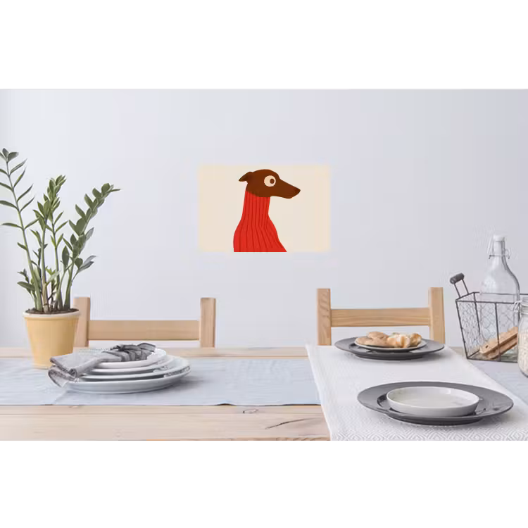 Silhouet - Hond - Trui - Rood Muursticker klein -eettafel