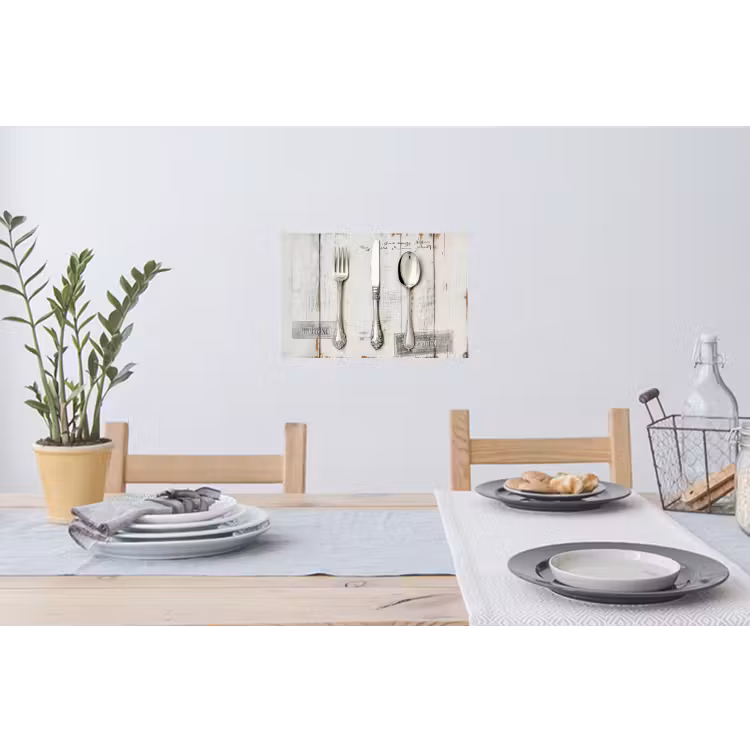 Zilver - Bestek - Hout Muursticker klein -eettafel