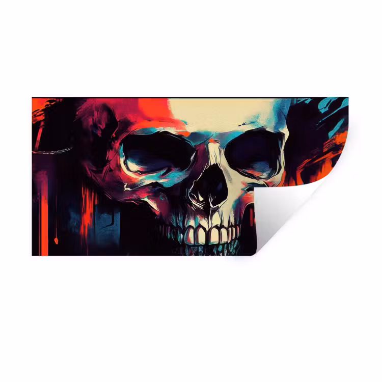 Schedel - Abstract - Rood - Blauw - Graffiti Muursticker klein -3d