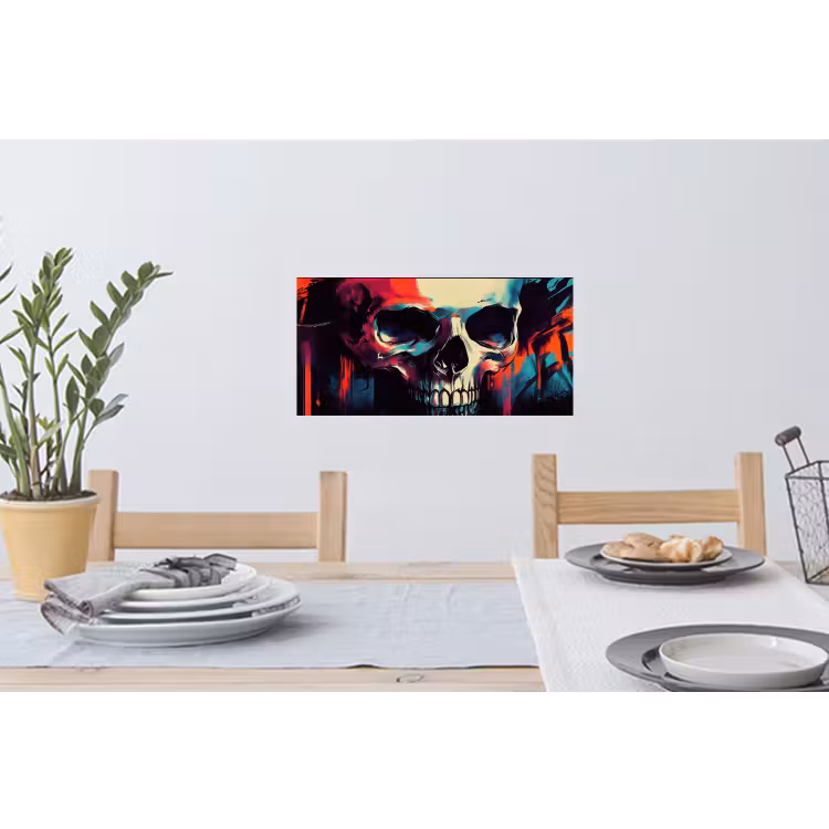 Schedel - Abstract - Rood - Blauw - Graffiti Muursticker klein -eettafel