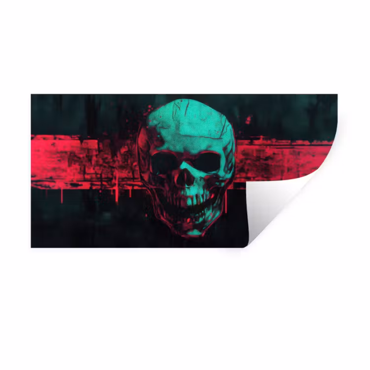 Schedel - Cyberpunk - Neon Rood Muursticker klein -3d