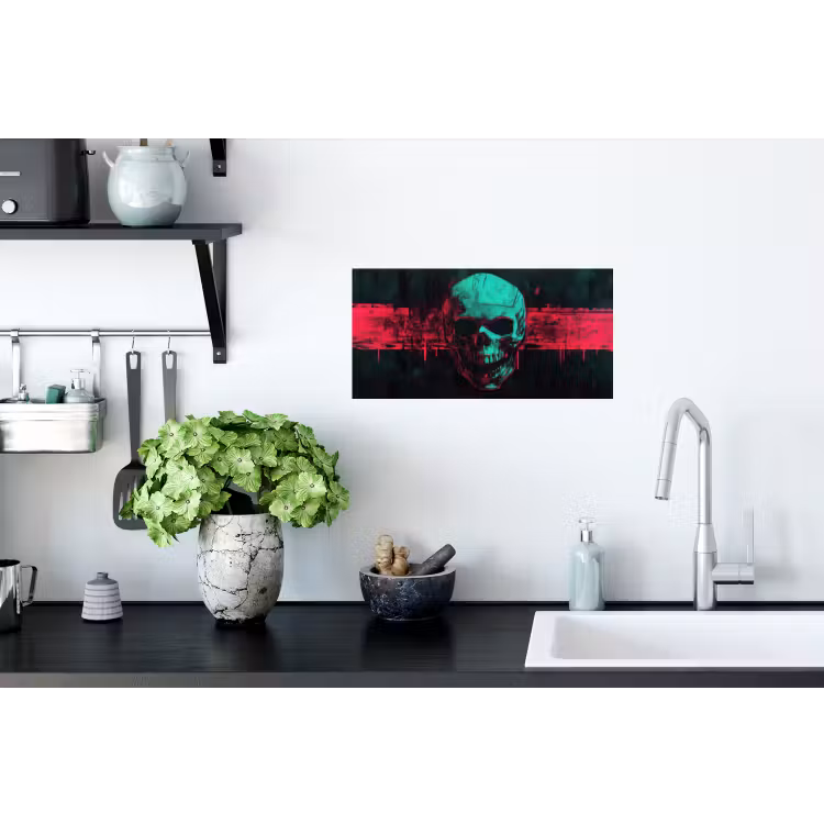 Schedel - Cyberpunk - Neon Rood Muursticker klein -keuken