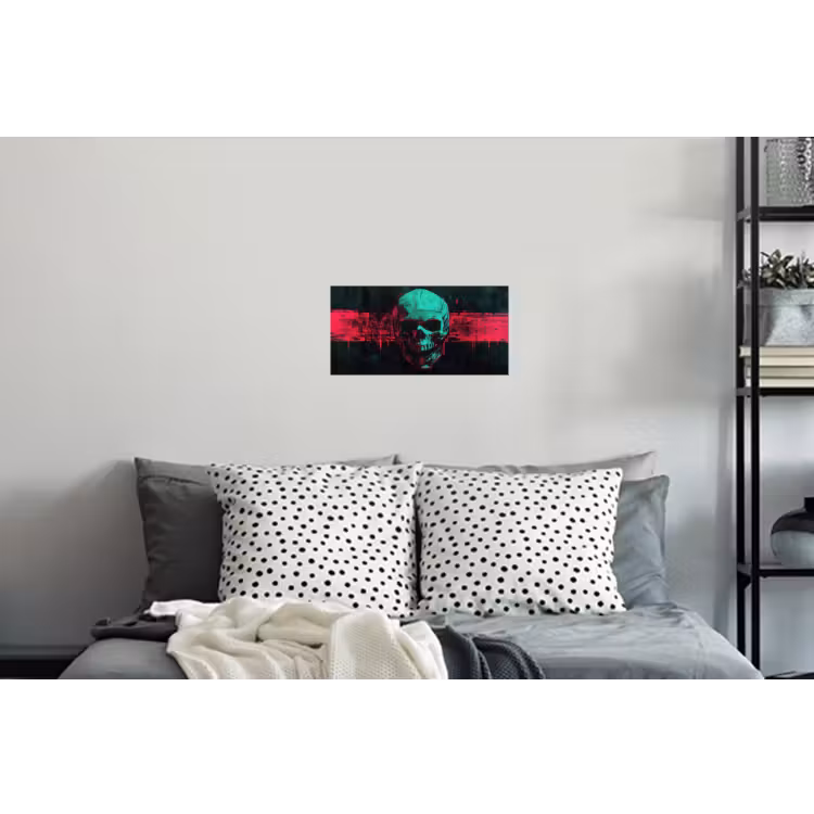 Schedel - Cyberpunk - Neon Rood Muursticker klein -slaapkamer