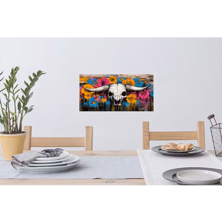 Schedel - Bloemen - Graffiti Muursticker klein -eettafel