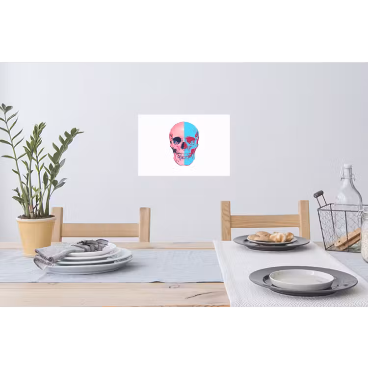 Schedel - Grafisch - Roze - Verdeeld Muursticker klein -eettafel