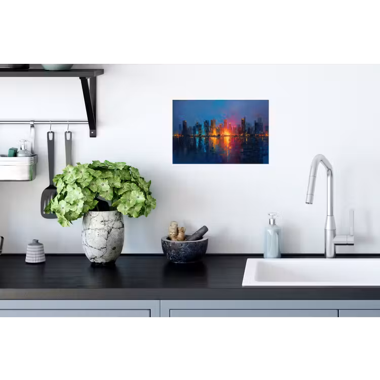 Skyline - Penseelstreken - Donkerblauw - Lichtgevend Muursticker klein -keuken