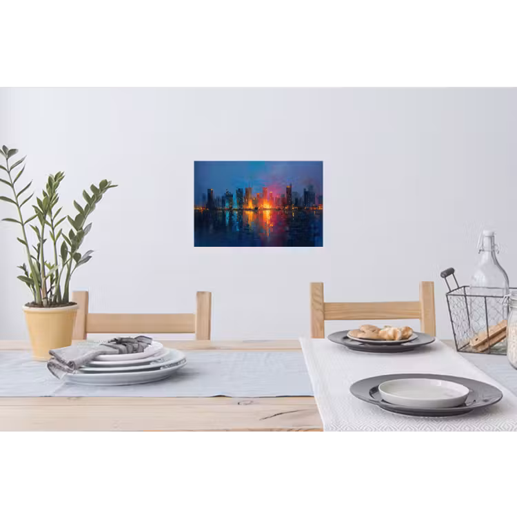 Skyline - Penseelstreken - Donkerblauw - Lichtgevend Muursticker klein -eettafel
