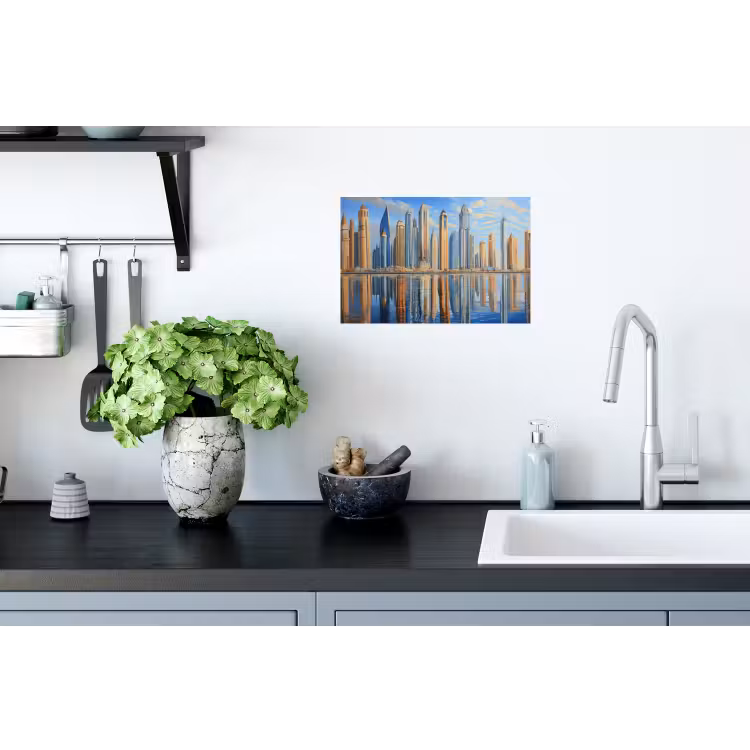 Skyline - Wolkenkrabbers - Water - Blauw Muursticker klein -keuken