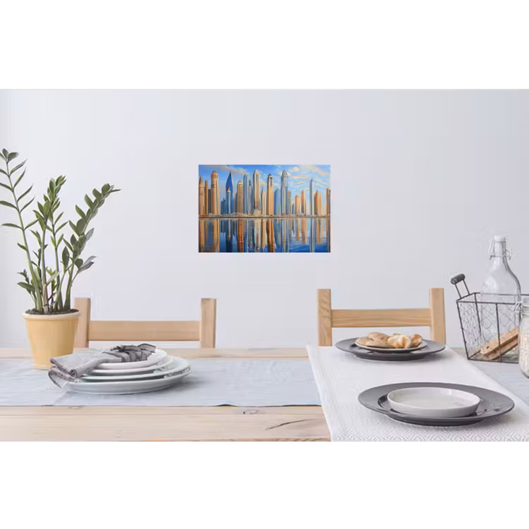 Skyline - Wolkenkrabbers - Water - Blauw Muursticker klein -eettafel