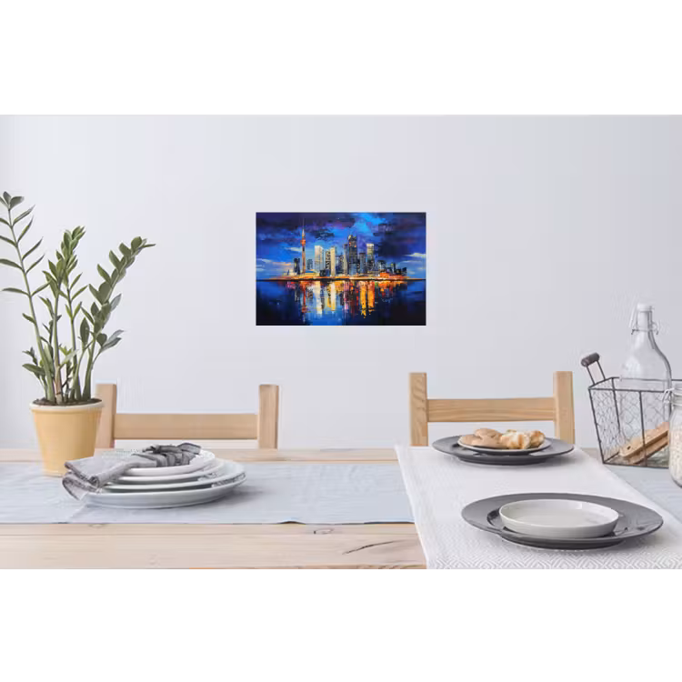 Skyline Toronto - Modern - Stadslicht - Blauw Muursticker klein -eettafel