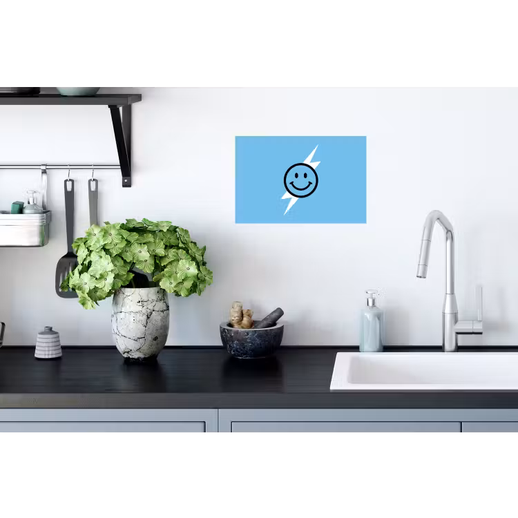 Smiley - Blauw - Bliksem Muursticker klein -keuken