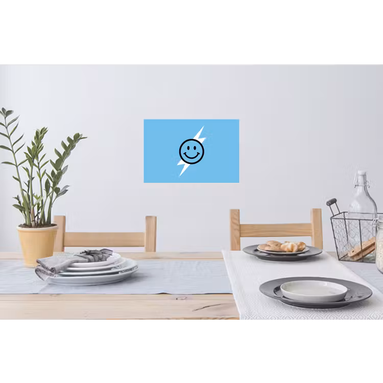 Smiley - Blauw - Bliksem Muursticker klein -eettafel