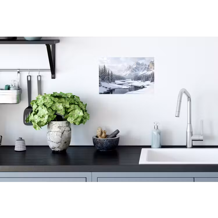 Sneeuwlandschap - Bergen - Rivier - Winter Muursticker klein -keuken