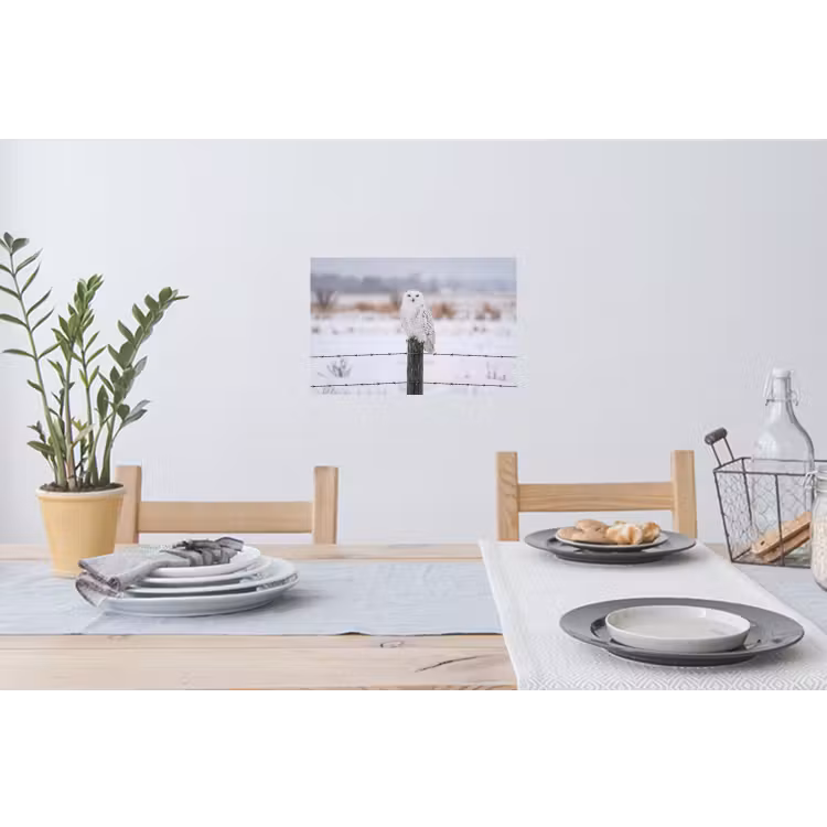 Sneeuwuil - Hek - Sneeuw - Wit Muursticker klein -eettafel