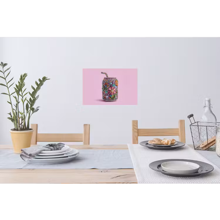 Frisdrankblikje - Bloemenpatroon - Edelstenen - Kleurrijk Muursticker klein -eettafel