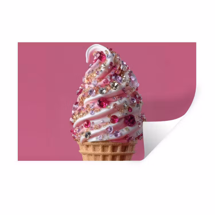 Softijs - Edelstenen - Roze - Hoorntje Muursticker klein -3d