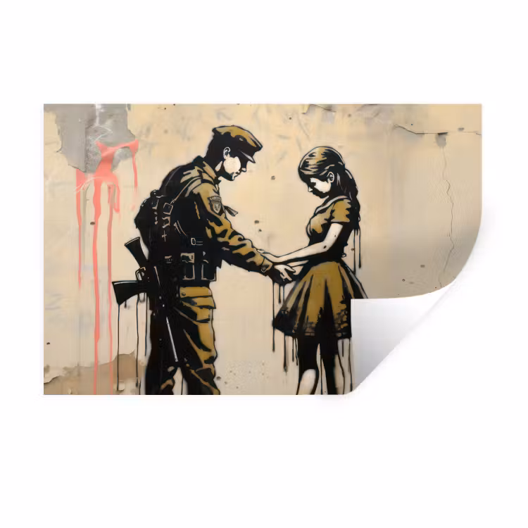Soldaat - Meisje - Bruin - Graffiti Muursticker klein -3d