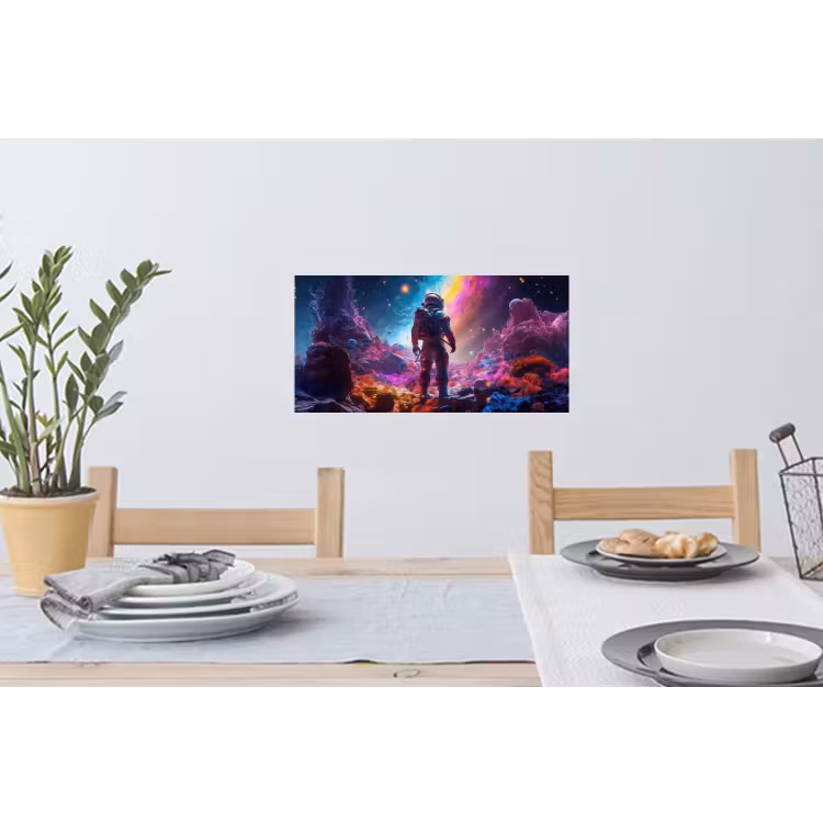 Ruimte - Astronaut - Neon - Sterren Muursticker klein -eettafel