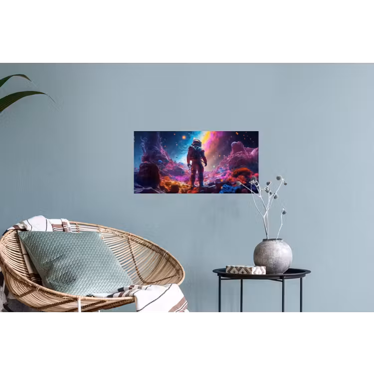 Ruimte - Astronaut - Neon - Sterren Muursticker klein -plant