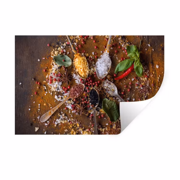 Specerijen - Kruiden - Lepels - Zout - Bruin - Keuken Muursticker klein -3d
