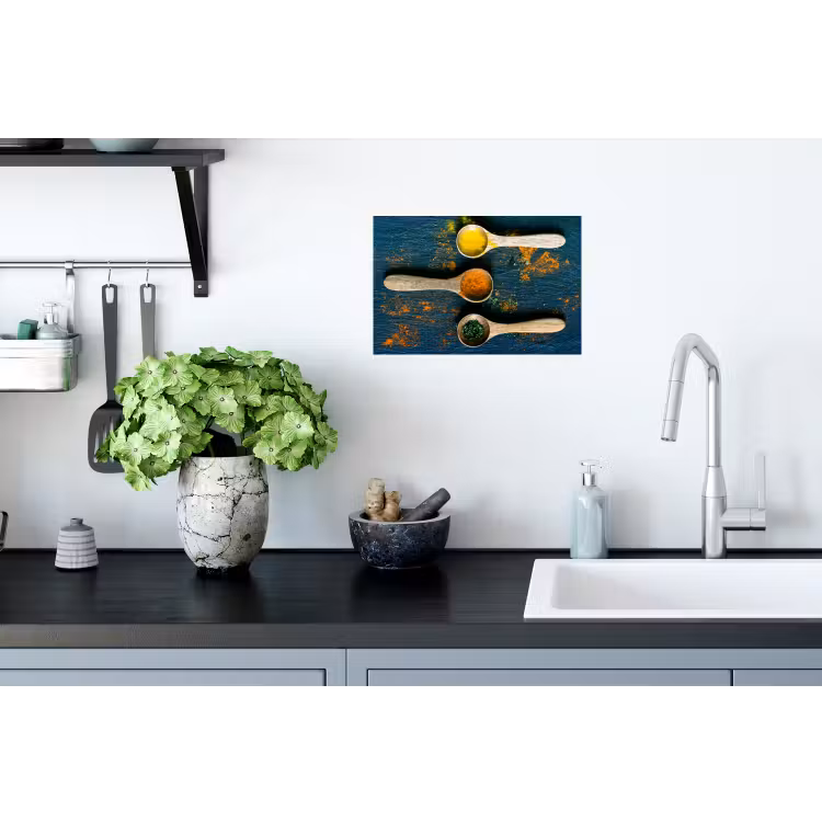 Specerijen - Lepel - Kruiden - Bruin - Geel - Groen Muursticker klein -keuken