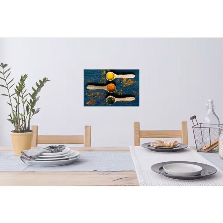 Specerijen - Lepel - Kruiden - Bruin - Geel - Groen Muursticker klein -eettafel