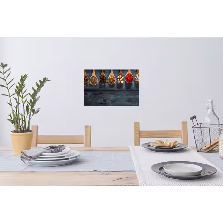 Kruiden - Lepels - Hout - Keuken - Specerijen - Industrieel Muursticker klein -eettafel