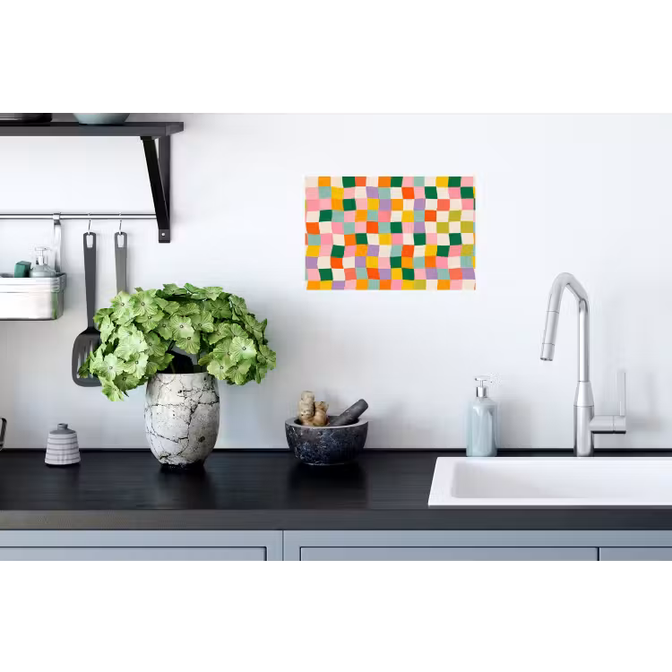 Vierkanten - Kleurrijk - Golvend Muursticker klein -keuken